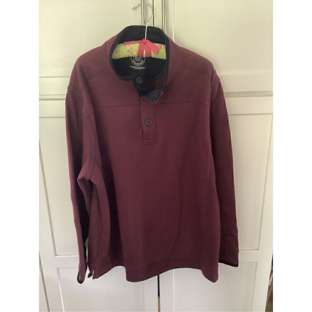 Carbon2Cobalt Mens 1/4 Button Up Pullover Sweater Shirt Sz XLT Burgandy